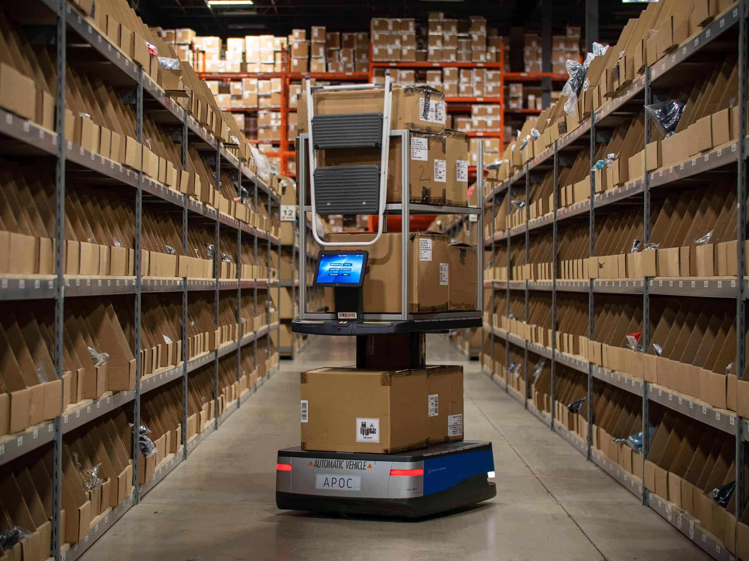 A robotic picker in an NLS warehouse ensuring order are picked and packed ontime and properly.