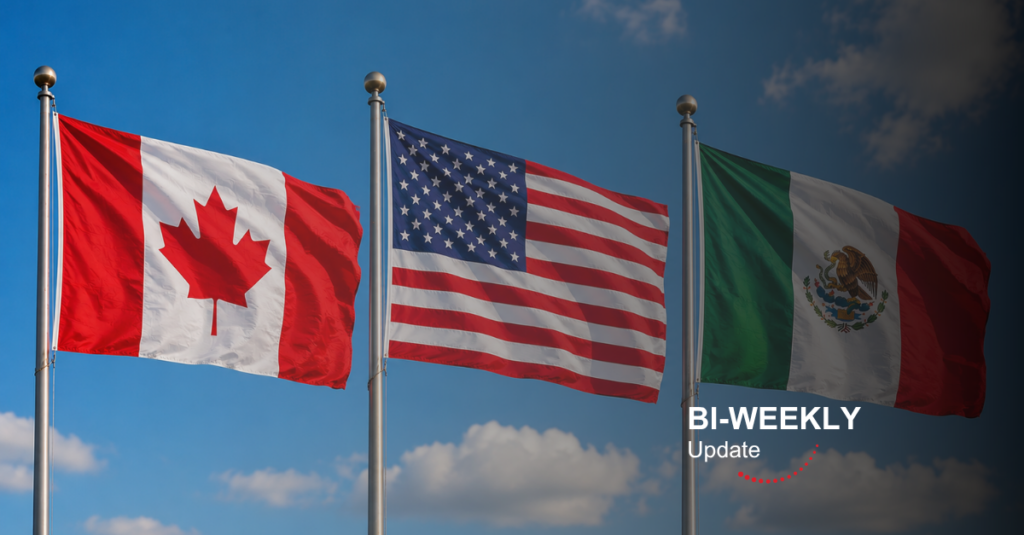 Flag of Canada, United States, and Mexico forming CUSMA