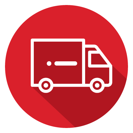 Delivery truck icon inside a red circular background, representing shipping or delivery service